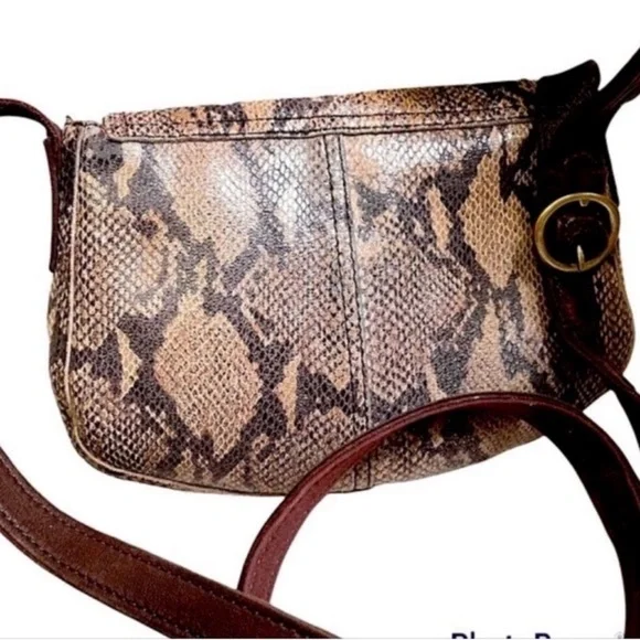 Lucky Brand Crossbody Bag Snake Embossed Leather Purse Brown Tan
